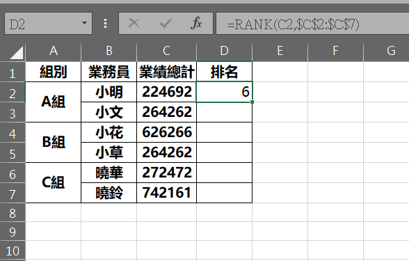 excel 排名 RANK