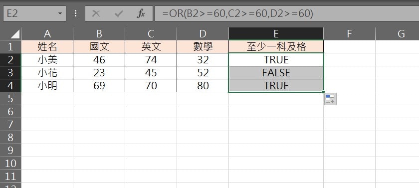 excel or 聯集 其中一個等於