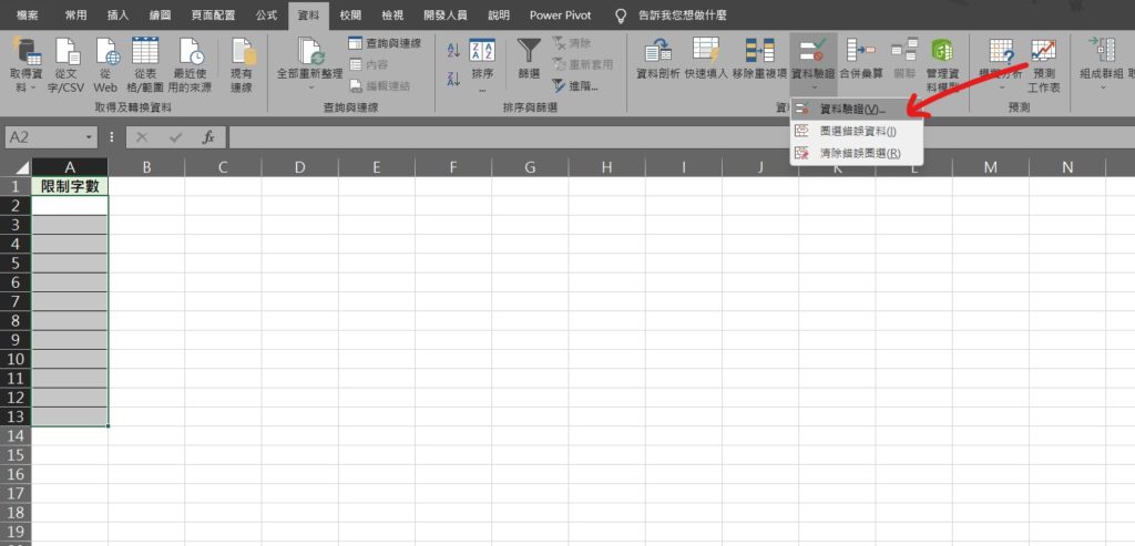 excel 限制字數