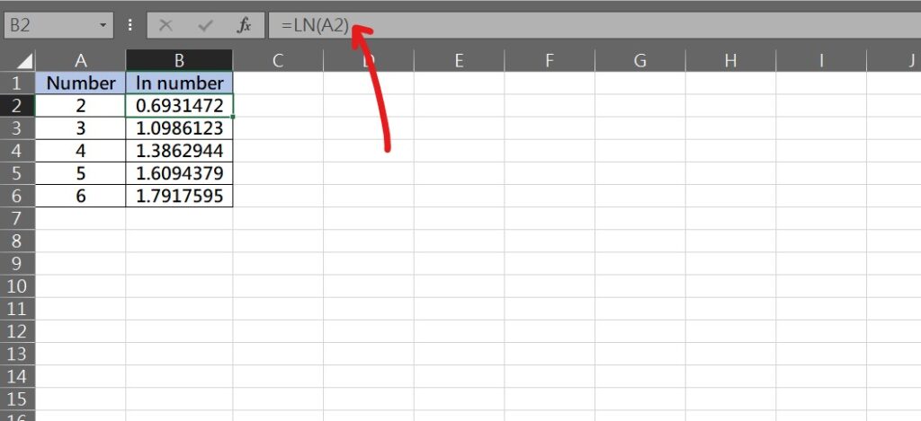 excel ln