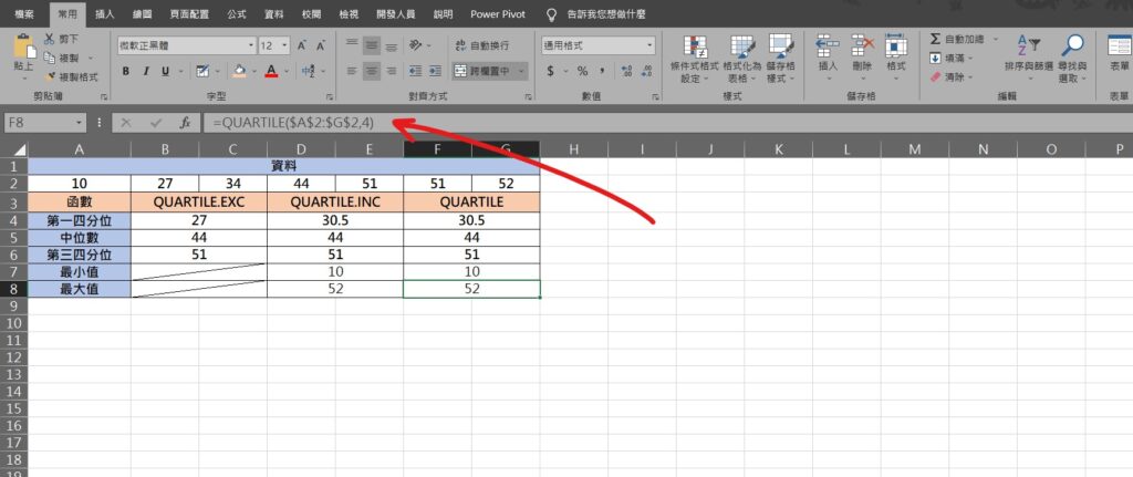 excel 四分位數 quartile 中位數