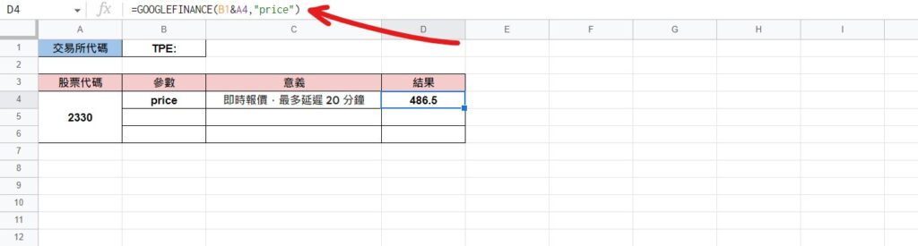 googlefinance 函數 用法