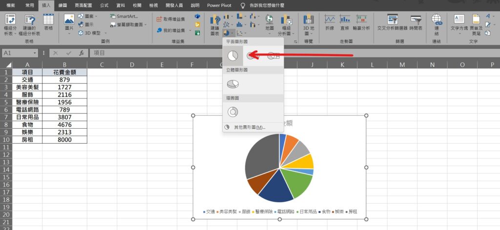 excel 圓餅圖 製作