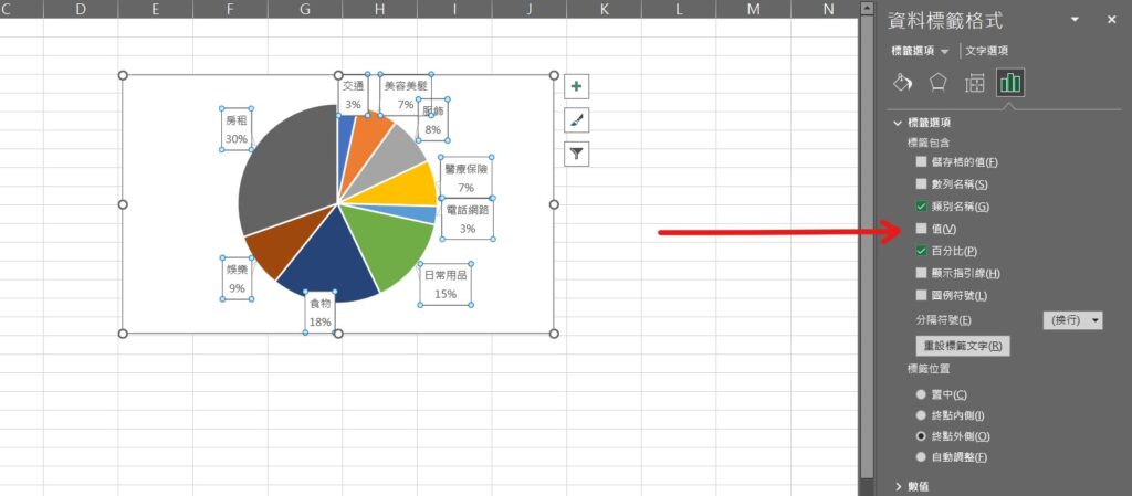 excel 圓餅圖 製作