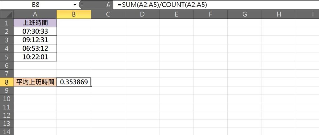 excel 計算平均時間