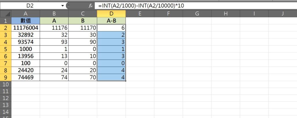 excel 取千位數值