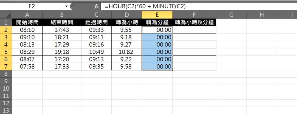 excel 時間換算小時 時間計算分鐘 時間計算公式