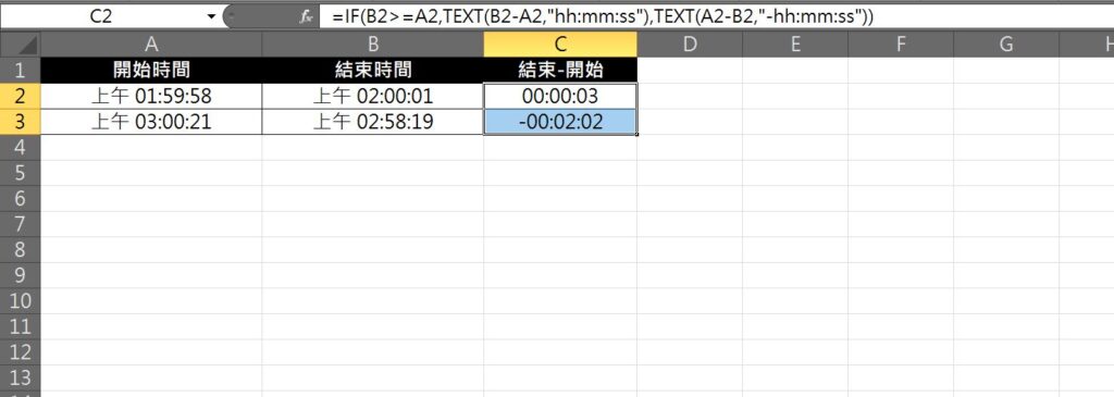 excel 時間相減 負數