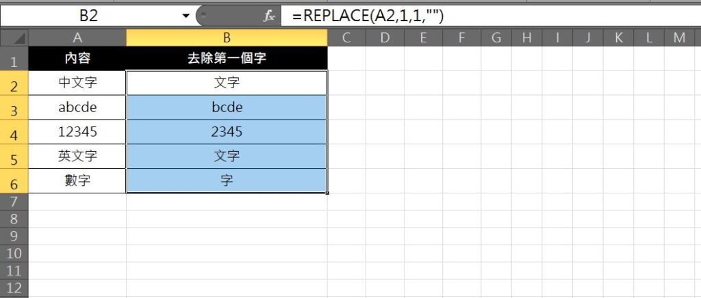 excel 去掉第一個字 刪除前面字元