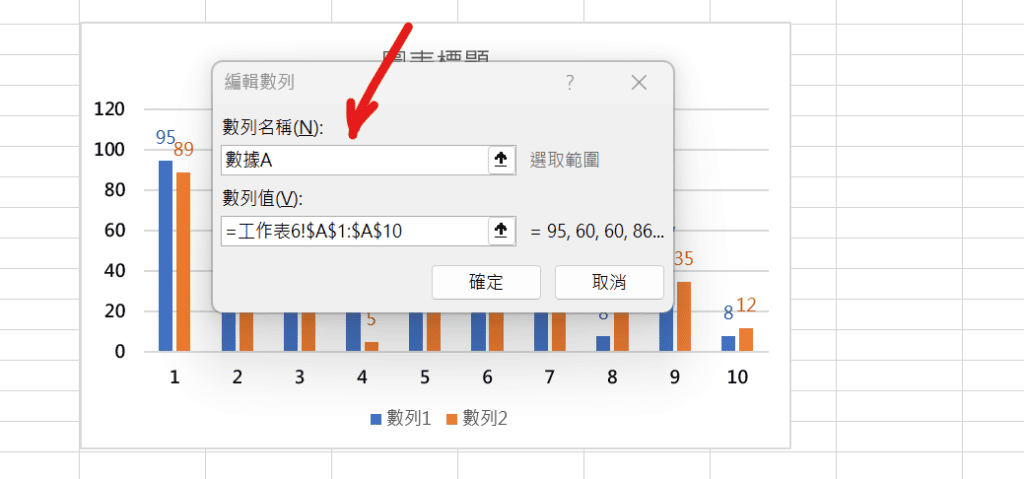 excel 圖表數列名稱 數列名稱顯示 數列名稱修改 圖例修改